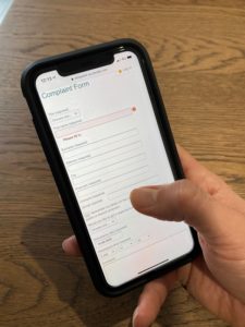 Submitting a complaint using a mobile application